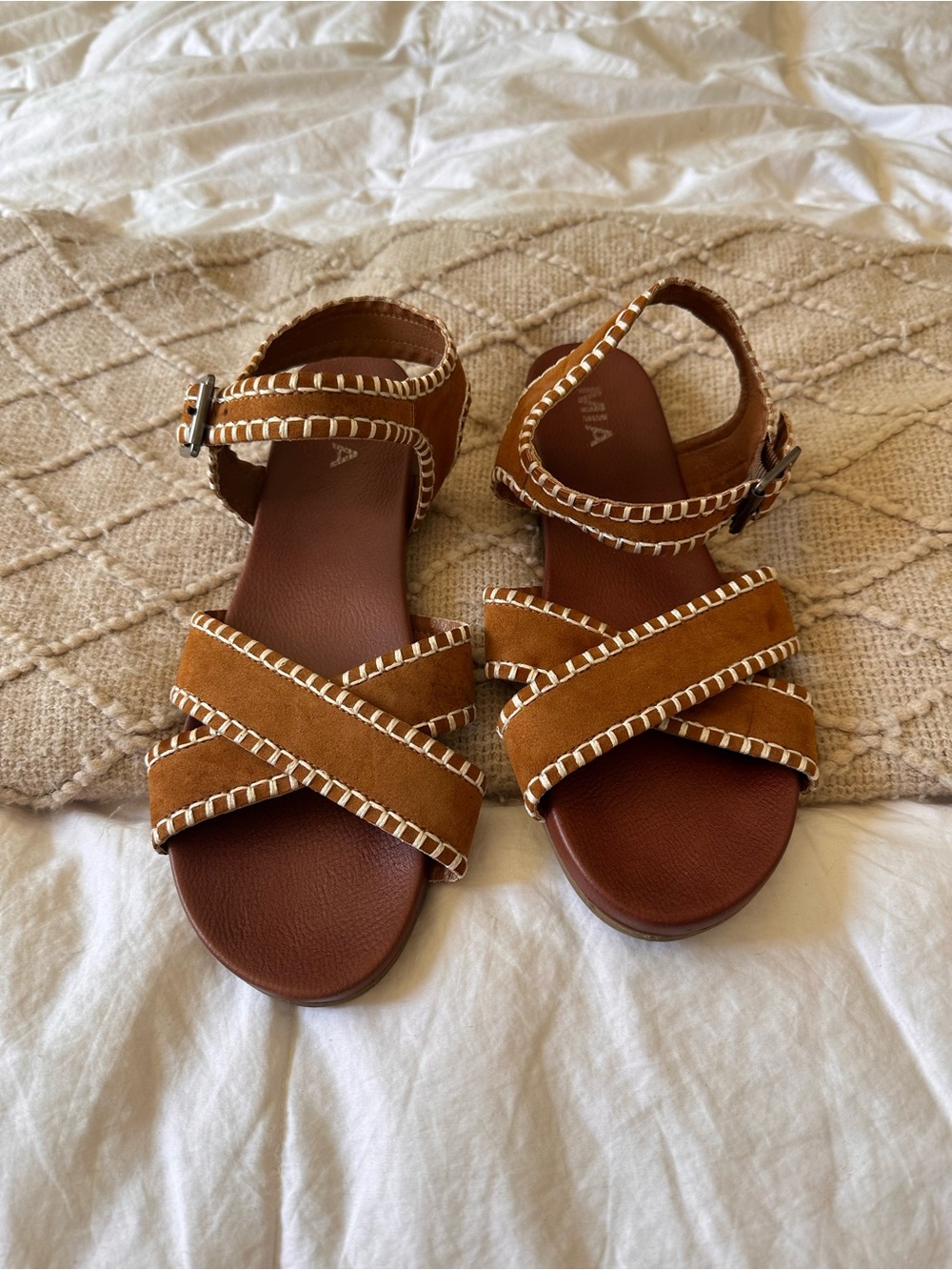 Cute MIA Cognac brown Suede Crisscross Ankle-Strap Sandals